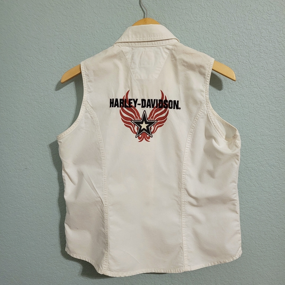 Harley Davidson Sleeveless White Shirt, Size Large